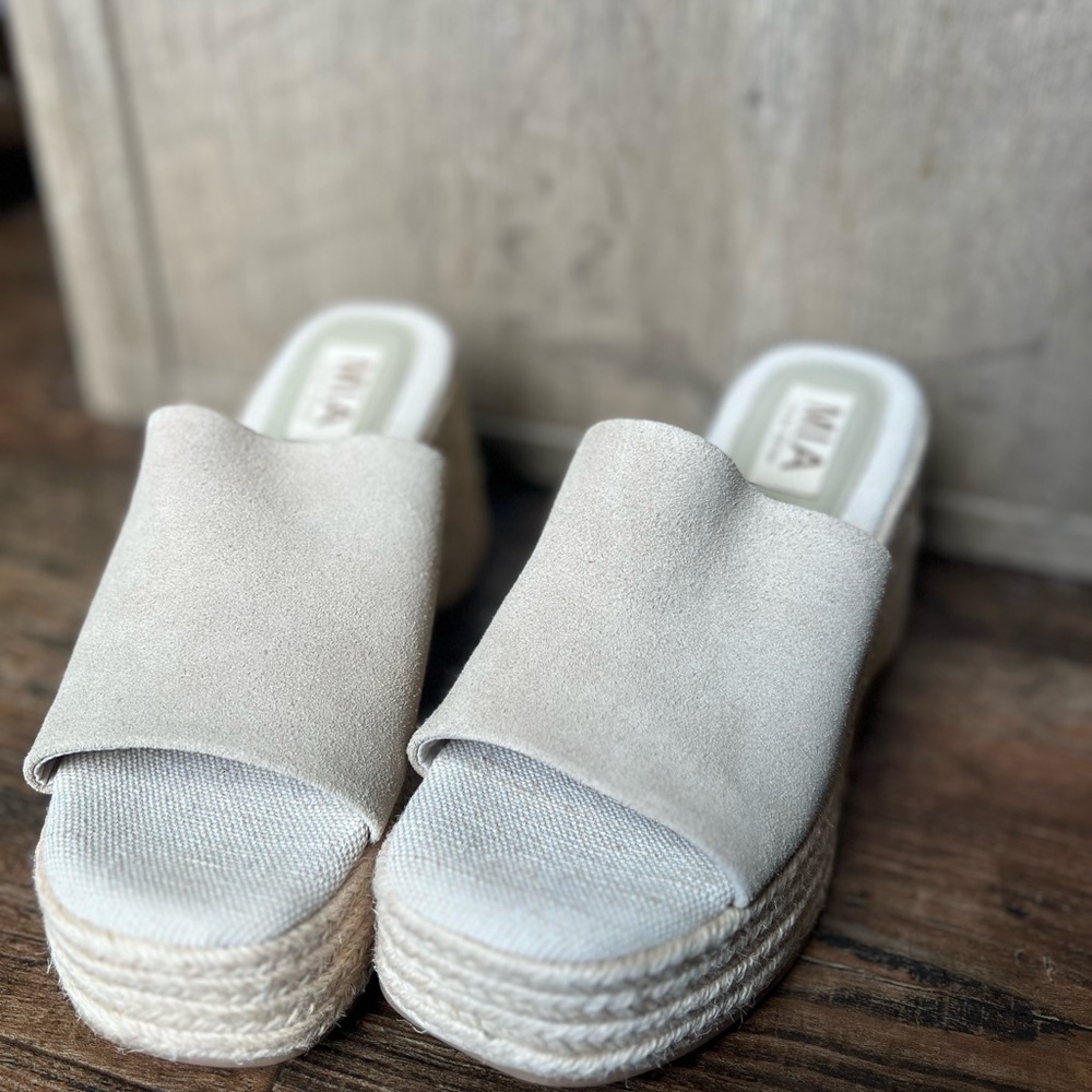 MIA Cream Suede Espadrille Wedge Slide